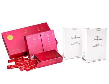 (預售中,11月出貨) 美肌養氣組合:JEJUWELLING韓國濟州島紅海參修復飲一盒+透明酸保濕面膜(10片*2盒)