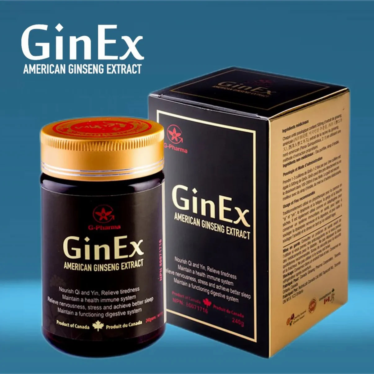 GinEx® 西洋蔘黑膏滋 (純膏劑-240g)G-Pharma Canada（Adaptogen Pharma Corporation)