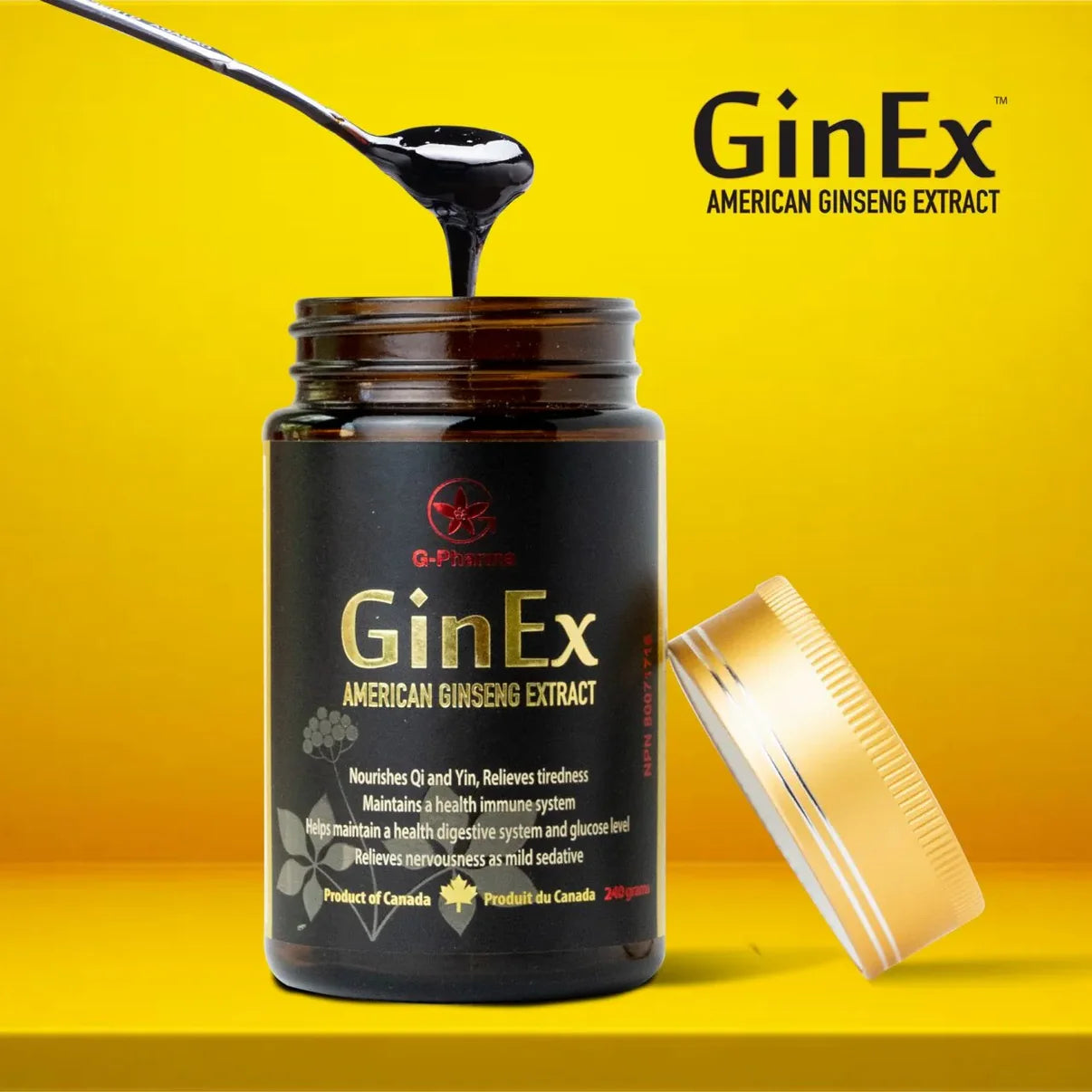 GinEx® 西洋蔘黑膏滋 (純膏劑-240g)G-Pharma Canada（Adaptogen Pharma Corporation)